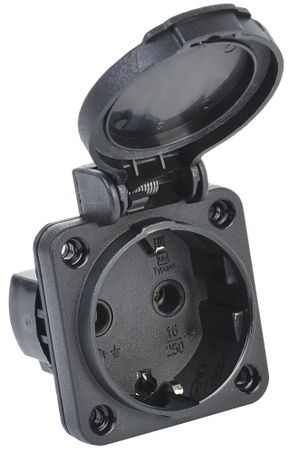 IEK РП14-3 розетка панельная  2Р+РЕ 16А з/к с кр. IP54 черн. MAGNUM