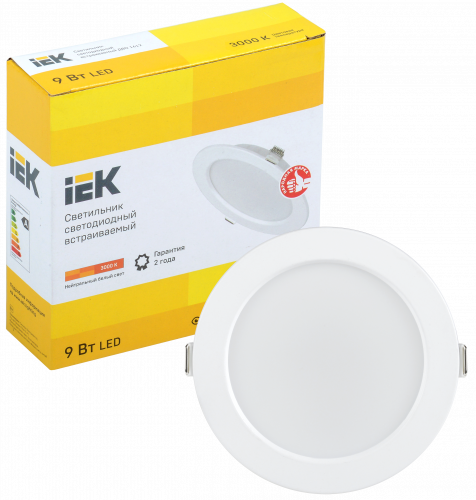 IEK Светильник LED ДВО 1612 белый круг 9Вт 3000К IP20